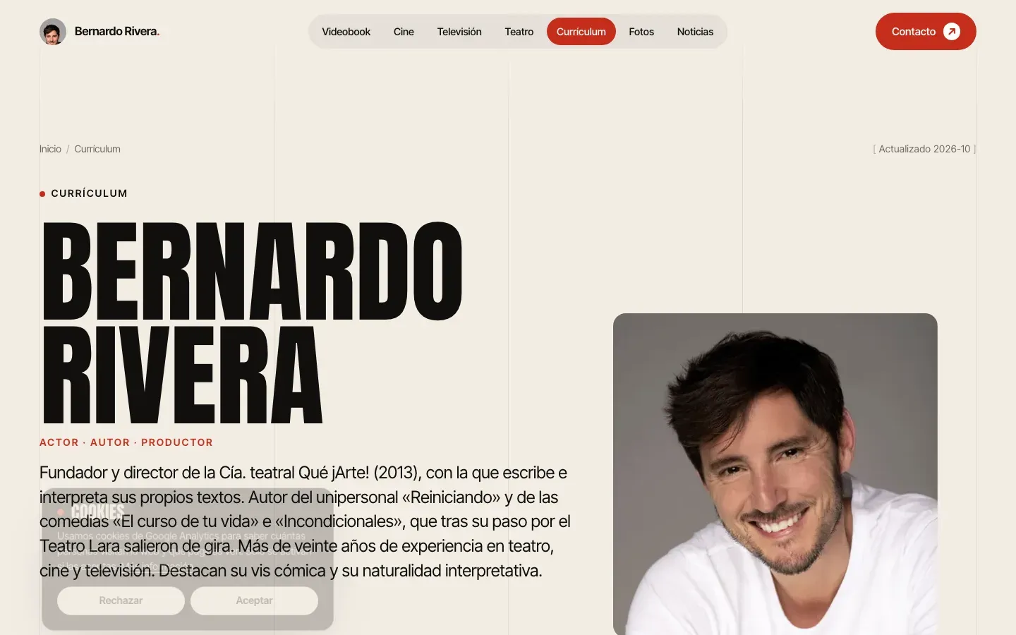 Currículum de Bernardo Rivera como actor, autor y productor