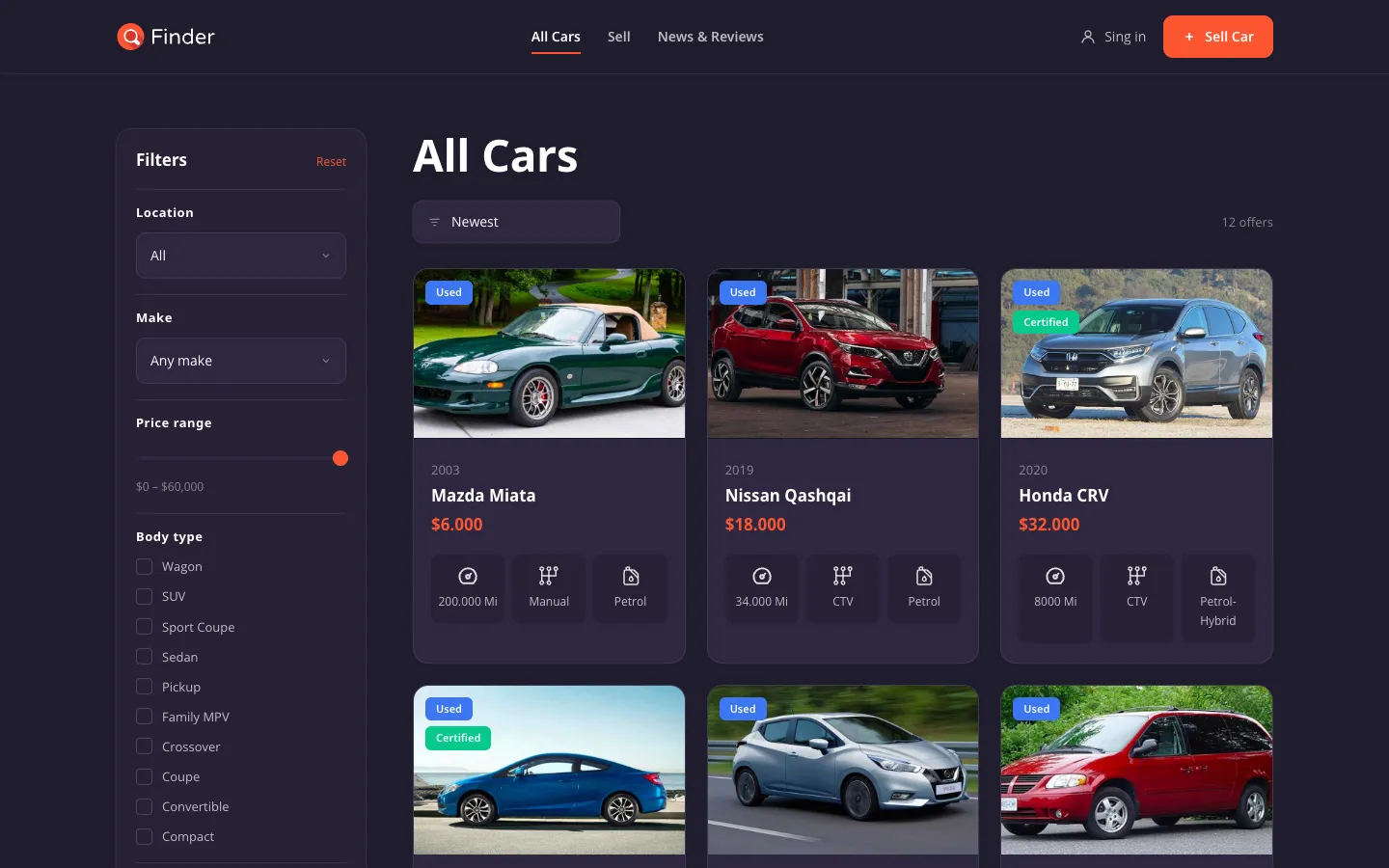 Demo carfinder.webfeecr.com: inventario