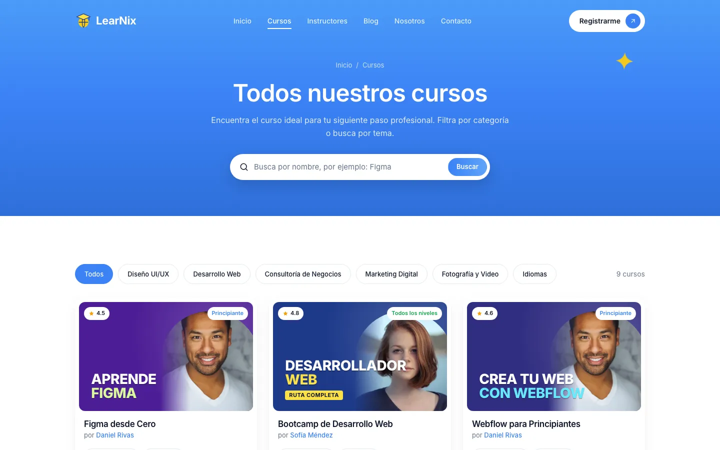 Demo courso.webfeecr.com: catálogo