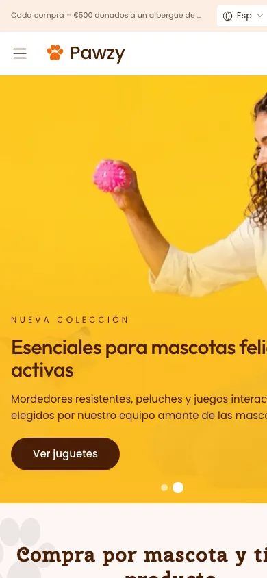 Vista móvil de la demo ecommerce.webfeecr.com