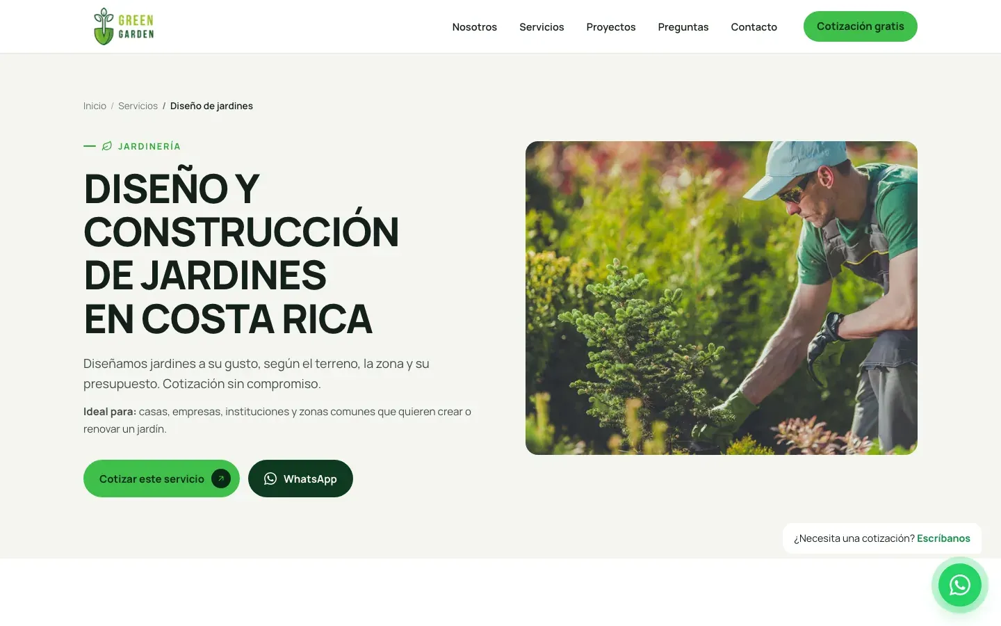 Página del servicio de diseño y construcción de jardines de Green Garden