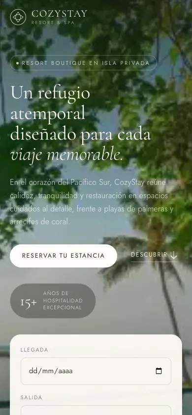 Vista móvil de la demo hotel2.webfeecr.com
