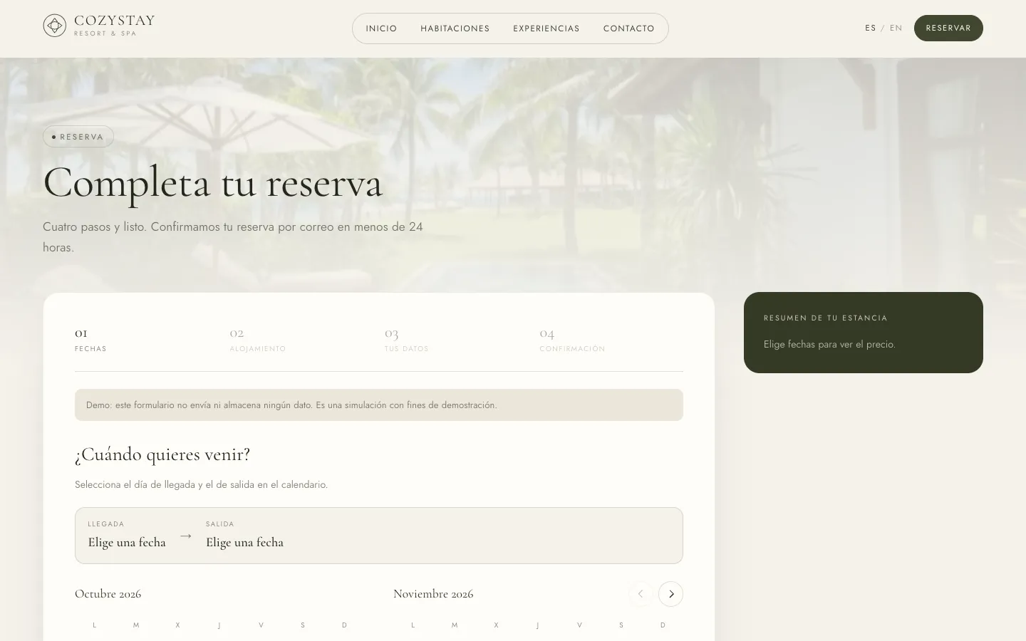 Demo hotel2.webfeecr.com: reserva
