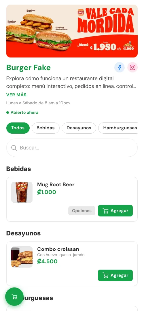 Vista móvil de la demo pedidos.webfeecr.com